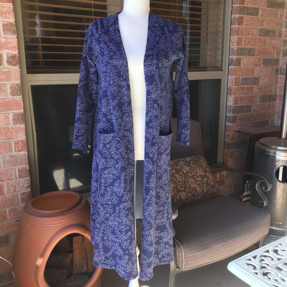 LuLaRoe Sarah Duster Length Cardi Blue Floral Small